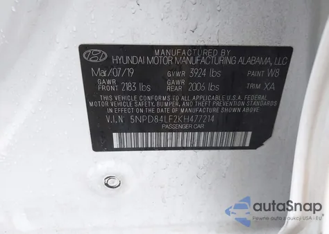 2019 Hyundai Elantra Sel z USA, uszkodzony, nr VIN 5NPD84LF2KH477214